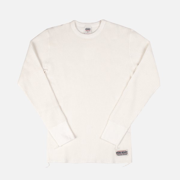 IHTL-1301-WHT Waffle Knit Long Sleeve Crew Neck Thermal White